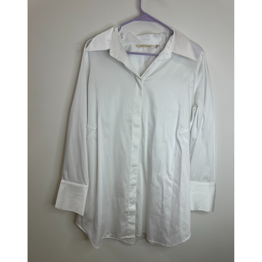 NWOT Soft Surroundings White Stretch Hidden Button Placket Shirt Large Tunic Top - Picture 2 of 14